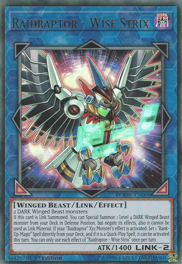 Raidraptor - Wise Strix - DUOV-EN005 - Ultra Rare - 1st Edition available at 401 Games Canada