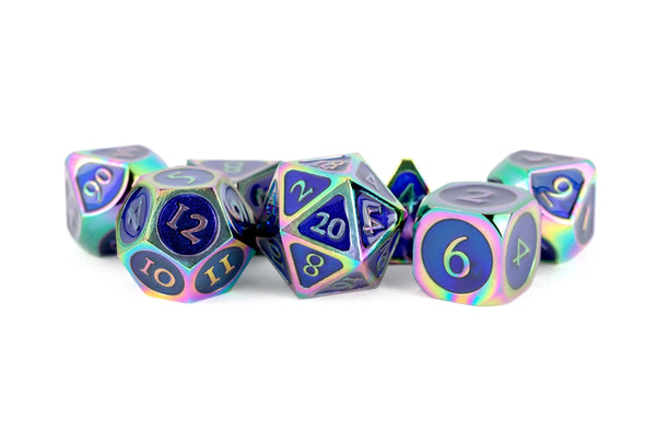 MDG - Metal Poly Dice Set - 16mm Rainbow with Blue Enamel