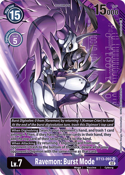 Ravemon: Burst Mode (Alternate Art with Purple Background) - BT13-092 - Super Rare available at 401 Games Canada