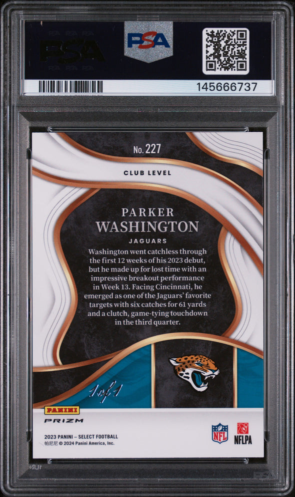 PARKER WASHINGTON (227) - PANINI SELECT - BLACK DISCO PRIZM 1/1 - GEM MT 10