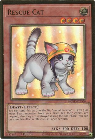 Rescue Cat (Alternate Art) - MGED-EN006 - Premium Gold Rare - 1st Edition available at 401 Games Canada