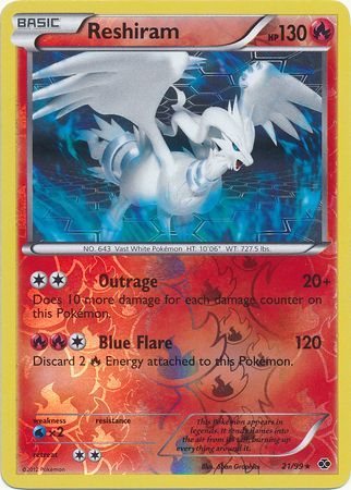 Reshiram - 21/99 - Rare - Reverse Holo available at 401 Games Canada