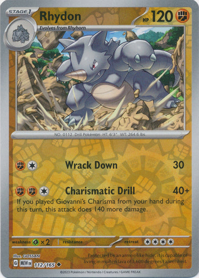 Rhydon - 112/165 - Uncommon - Reverse Holo available at 401 Games Canada