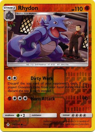 Rhydon - 94/214 - Uncommon - Reverse Holo available at 401 Games Canada