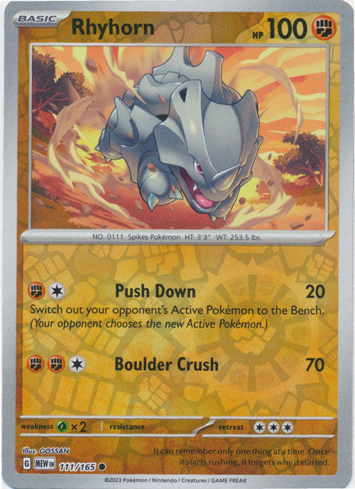 Rhyhorn - 111/165 - Common - Reverse Holo available at 401 Games Canada