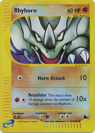 Rhyhorn - 91/144 - Common - Reverse Holo available at 401 Games Canada