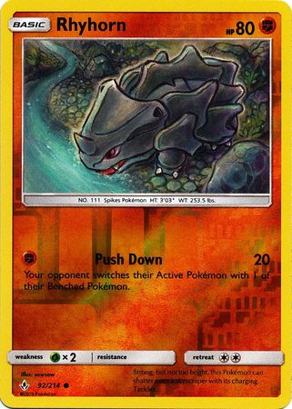 Rhyhorn - 92/214 - Common - Reverse Holo available at 401 Games Canada