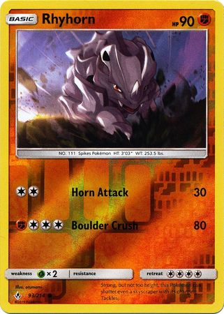 Rhyhorn - 93/214 - Common - Reverse Holo available at 401 Games Canada