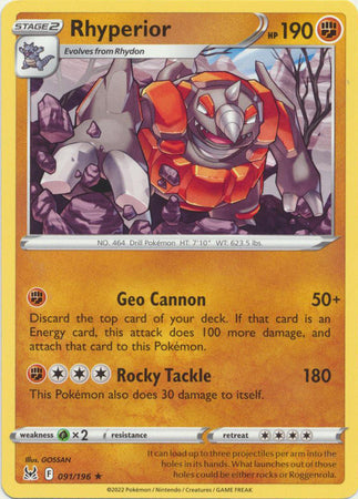 Rhyperior - 091/196 - Rare available at 401 Games Canada