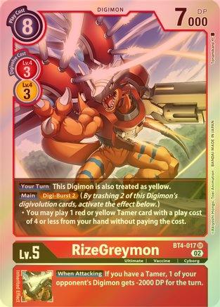 RizeGreymon (Resurgence Booster Reprint) - BT4-017 - Super Rare (Foil) available at 401 Games Canada