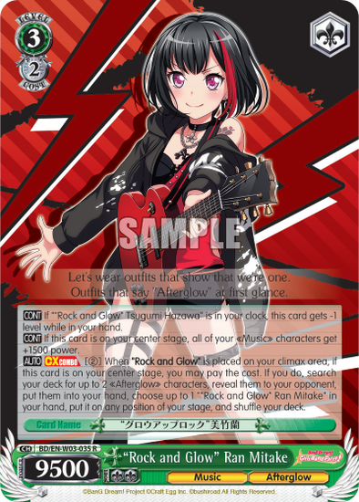 "Rock and Glow" Ran Mitake - BD/EN-W03-035 - Rare available at 401 Games Canada