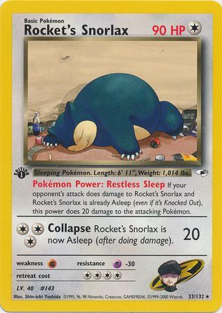 Rocket's Snorlax - 33/132 - Rare - 1st Edition available at 401 Games Canada