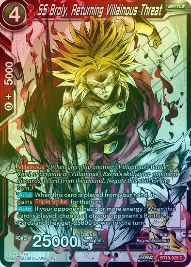 SS Broly, Returning Villainous Threat - BT19-029 - Common (Foil) available at 401 Games Canada