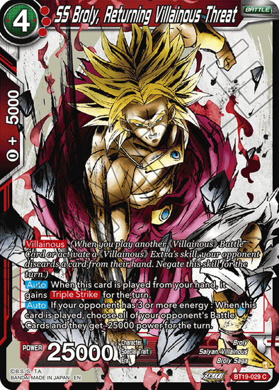 SS Broly, Returning Villainous Threat - BT19-029 - Common available at 401 Games Canada