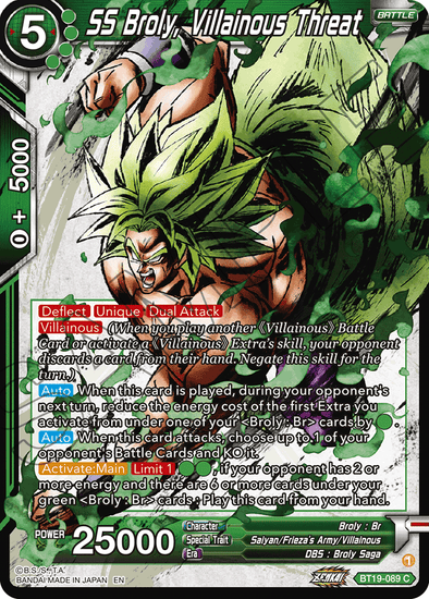 SS Broly, Villainous Threat - BT19-089 - Common available at 401 Games Canada