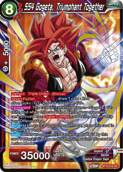 SS4 Gogeta, Triumphant Together - BT18-019 - Super Rare available at 401 Games Canada