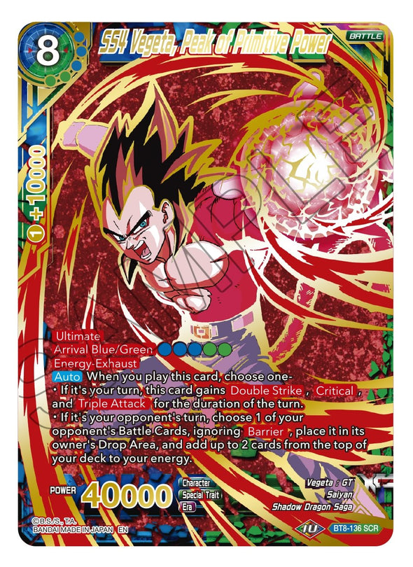 SS4 Vegeta, Peak of Primitive Power - BT8-136 - Secret Rare (Gold Stamped) available at 401 Games Canada