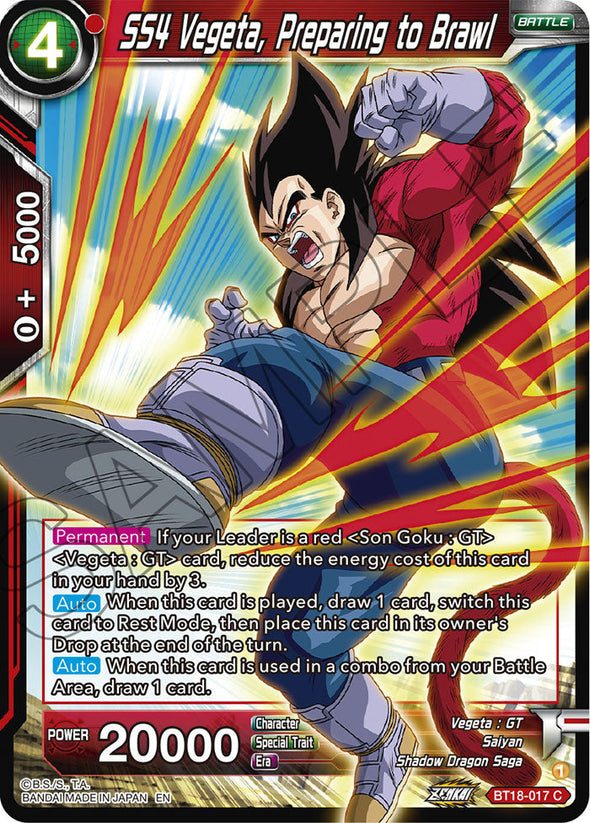 SS4 Vegeta, Preparing to Brawl - BT18-017 - Common available at 401 Games Canada