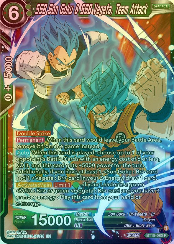 SSB Son Goku & SSB Vegeta, Team Attack - BT19-080 - Rare (Foil) available at 401 Games Canada