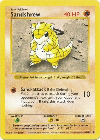 Sandshrew - 62/102 - Common - Shadowless available at 401 Games Canada