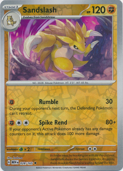 Sandslash - 028/165 - Uncommon - Reverse Holo available at 401 Games Canada