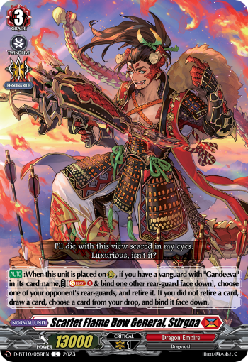 Scarlet Flame Bow General, Stirgna - D-BT10/059 - Common available at 401 Games Canada