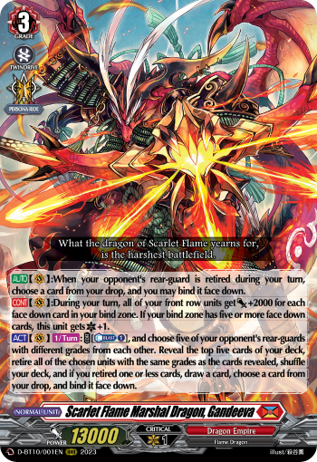 Scarlet Flame Marshal Dragon, Gandeeva - D-BT10/001 - Triple Rare available at 401 Games Canada