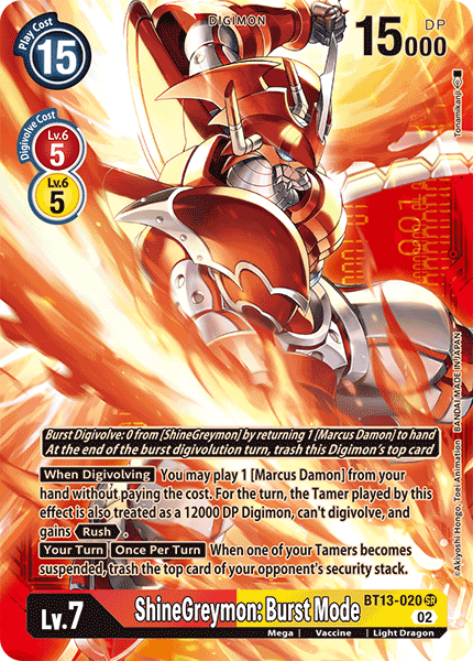 ShineGreymon: Burst Mode (Alternate Art with Red Background) - BT13-020 - Super Rare available at 401 Games Canada