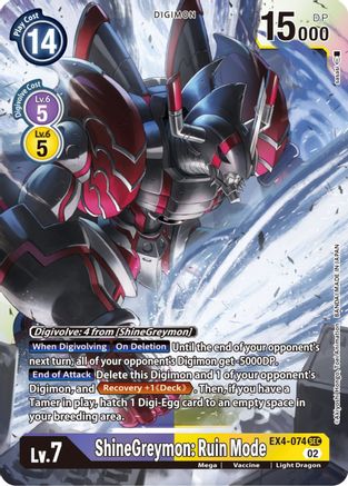 ShineGreymon: Ruin Mode - EX4-074 - Secret Rare available at 401 Games Canada