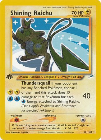 Shining Raichu - 111/105 - Shining Holo - 1st Edition available at 401 Games Canada