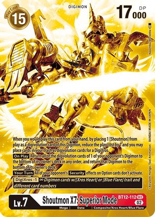 Shoutmon X7: Superior Mode (Alternate Art) (Gold) - BT12-112 - Secret Rare available at 401 Games Canada