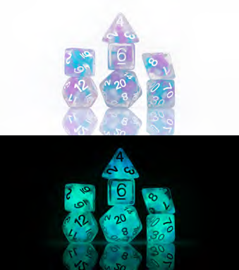 Sirius Dice - 7 Die Set - Glow in the Dark - Cotton Candy Glowworm available at 401 Games Canada