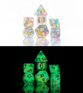 Sirius Dice - 7 Die Set - Glow in the Dark - Lucky Charm Gloworm available at 401 Games Canada