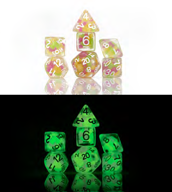 Sirius Dice - 7 Die Set - Glow in the Dark - Melon Ball Glowworm available at 401 Games Canada