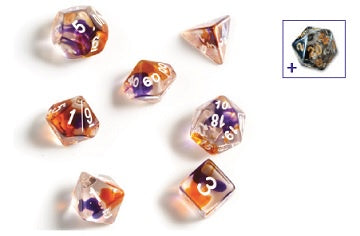 Sirius Dice - 7 Die Set - Purple, Orange, Clear available at 401 Games Canada