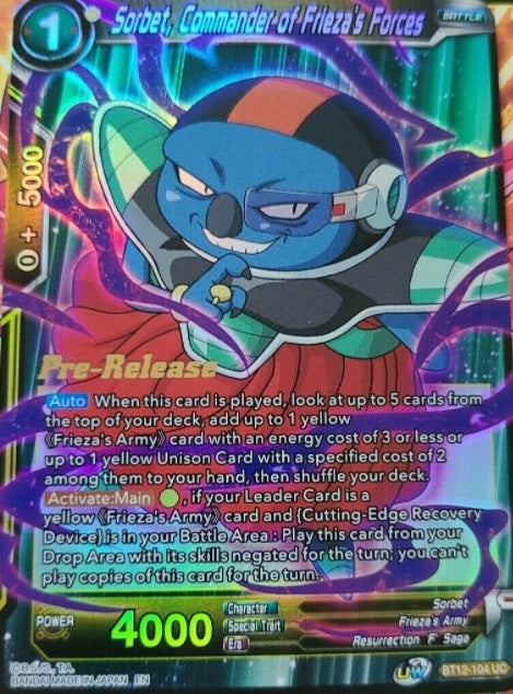 Sorbet, Commander of Frieza's Forces - BT12-104 - Promo (Series 12 Pre-Release) (Foil) available at 401 Games Canada