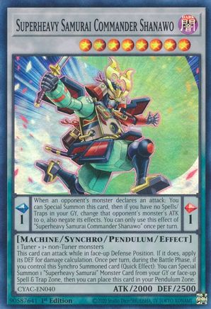 Superheavy Samurai Commander Shanawo - CYAC-EN040 - Super Rare - 1st Edition available at 401 Games Canada