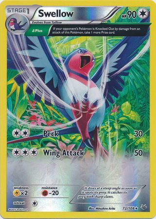 Swellow - 72/108 - Holo Rare - Reverse Holo available at 401 Games Canada