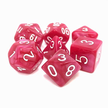 TMG - 7 Piece Dargon's Dice - Coral Grief (Rose Pearl Opaque) available at 401 Games Canada