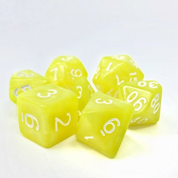 TMG - 7 Piece Dargon's Dice - Golden Charm (Yellow Pearl Opaque) available at 401 Games Canada