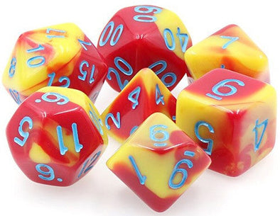 TMG - 7 Piece Dargon's Dice - Honour Guard (Red/Yellow Fusion) available at 401 Games Canada