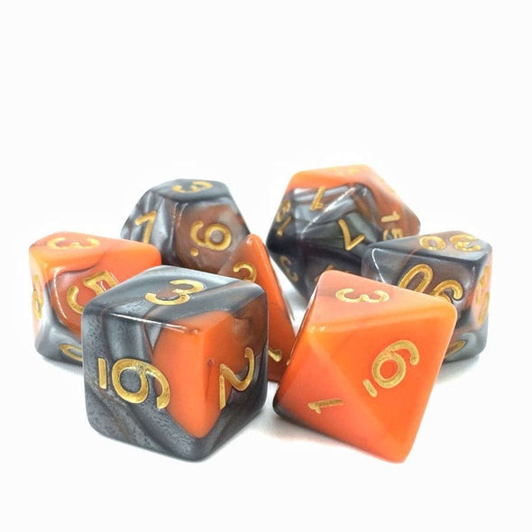 TMG - 7 Piece Dargon's Dice - Waylander's Forge (Orange/Silver Fusion) available at 401 Games Canada