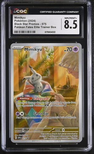 MIMIKYU (075) - POKEMON SVP EN-ME BLACK STAR PROMO - PALDEAN FATES ETB - CGC NM/MINT+ 8.5
