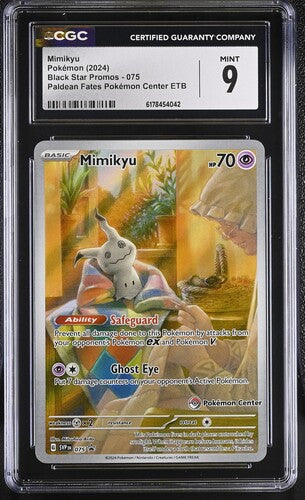 MIMIKYU (075) - POKEMON SVP EN-ME BLACK STAR PROMO - PALDEAN FATES POKEMON CENTER ETB - CGC MINT 9
