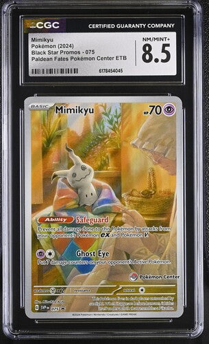 MIMIKYU (075) - POKEMON SVP EN-ME BLACK STAR PROMO - PALDEAN FATES POKEMON CENTER ETB - CGC NM/MINT+ 8.5