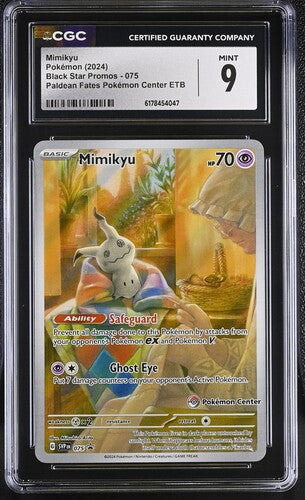 MIMIKYU (075) - POKEMON SVP EN-ME BLACK STAR PROMO - PALDEAN FATES POKEMON CENTER ETB - CGC MINT 9