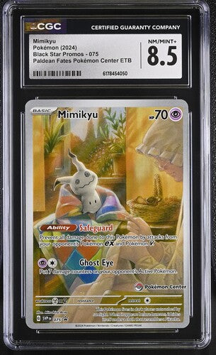 MIMIKYU (075) - POKEMON SVP EN-ME BLACK STAR PROMO - PALDEAN FATES POKEMON CENTER ETB - CGC NM/MINT+ 8.5