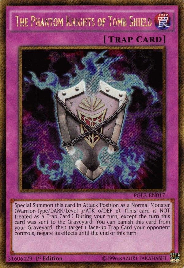 The Phantom Knights of Tomb Shield - PGL3-EN017 - Gold Secret Rare - 1st Edition available at 401 Games Canada