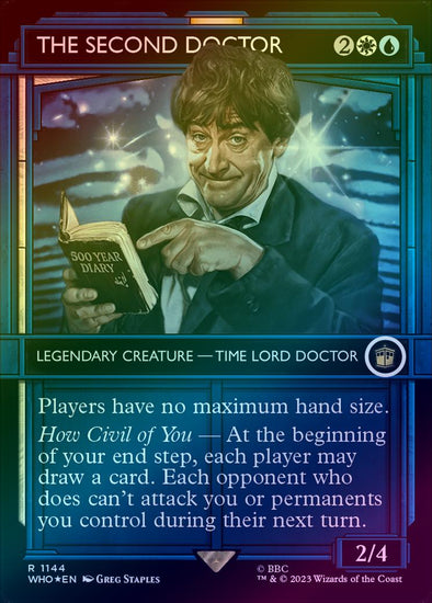 doctor who mtg showcase cards The First (WHO-552Z) - Doctor Who: (Showcase) (Borderless) Foil choose an opponent to also copy it Magic: The Gathering Doctor