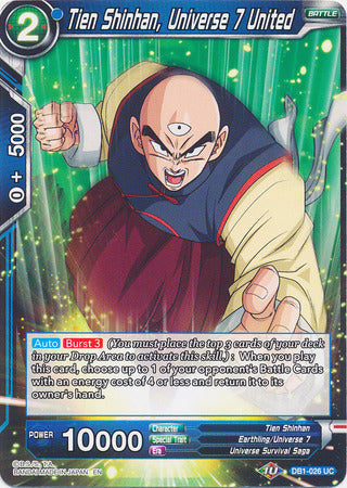 Tien Shinhan, Universe 7 United - DB1-026 - Uncommon available at 401 Games Canada